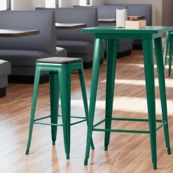 LT&S Alloy Series Lancaster Table & Seating Alloy Series Emerald Stackable Metal Indoor Industrial Barstool With Black Wood Seat