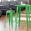 LT&S Alloy Series Lancaster Table & Seating Alloy Series Green Metal Indoor Industrial Cafe Bar Height Stool With Black Wood Seat