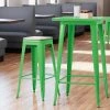 LT&S Alloy Series Lancaster Table & Seating Alloy Series Green Stackable Metal Indoor Industrial Barstool With Gray Wood Seat
