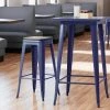 LT&S Alloy Series Lancaster Table & Seating Alloy Series Navy Stackable Metal Indoor Industrial Barstool With Black Wood Seat