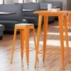 LT&S Alloy Series Lancaster Table & Seating Alloy Series Orange Stackable Metal Indoor Industrial Barstool With Gray Wood Seat