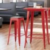 LT&S Alloy Series Lancaster Table & Seating Alloy Series Red Metal Indoor Industrial Cafe Bar Height Stool With Black Wood Seat