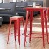 LT&S Alloy Series Lancaster Table & Seating Alloy Series Red Metal Indoor Industrial Cafe Bar Height Stool With Natural Wood Seat