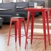 LT&S Alloy Series Lancaster Table & Seating Alloy Series Red Metal Indoor Industrial Cafe Bar Height Stool With Walnut Wood Seat