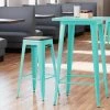 LT&S Alloy Series Lancaster Table & Seating Alloy Series Seafoam Metal Indoor Industrial Cafe Bar Height Stool With Black Wood Seat