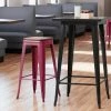 LT&S Alloy Series Lancaster Table & Seating Alloy Series Sangria Metal Indoor Industrial Cafe Bar Height Stool With Walnut Wood Seat