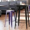 LT&S Alloy Series Lancaster Table & Seating Alloy Series Purple Stackable Metal Indoor Industrial Barstool With Gray Wood Seat