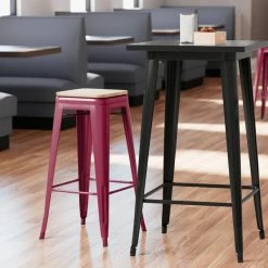 LT&S Alloy Series Lancaster Table & Seating Alloy Series Sangria Metal Indoor Industrial Cafe Bar Height Stool With Natural Wood Seat