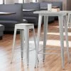 LT&S Alloy Series Lancaster Table & Seating Alloy Series Silver Stackable Metal Indoor Industrial Barstool With Gray Wood Seat