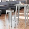 LT&S Alloy Series Lancaster Table & Seating Alloy Series Silver Metal Indoor Industrial Cafe Bar Height Stool With Natural Wood Seat