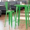 LT&S Alloy Series Lancaster Table & Seating Alloy Series Green Metal Indoor Industrial Cafe Bar Height Stool With Vertical Slat Back And Walnut Wood Seat