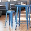 LT&S Alloy Series Lancaster Table & Seating Alloy Series Blue Metal Indoor Industrial Cafe Bar Height Stool With Vertical Slat Back And Black Wood Seat