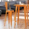 LT&S Alloy Series Lancaster Table & Seating Alloy Series Orange Metal Indoor Industrial Cafe Bar Height Stool With Vertical Slat Back And Black Wood Seat