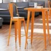 LT&S Alloy Series Lancaster Table & Seating Alloy Series Orange Metal Indoor Industrial Cafe Bar Height Stool With Vertical Slat Back And Natural Wood Seat