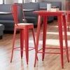 LT&S Alloy Series Lancaster Table & Seating Alloy Series Red Metal Indoor Industrial Cafe Bar Height Stool With Vertical Slat Back And Natural Wood Seat