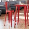LT&S Alloy Series Lancaster Table & Seating Alloy Series Red Metal Indoor Industrial Cafe Bar Height Stool With Vertical Slat Back And Walnut Wood Seat