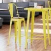 LT&S Alloy Series Lancaster Table & Seating Alloy Series Yellow Metal Indoor Industrial Cafe Bar Height Stool With Vertical Slat Back And Walnut Wood Seat