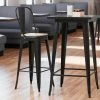 LT&S Alloy Series Lancaster Table & Seating Alloy Series Black Metal Indoor Industrial Cafe Bar Height Stool With Vertical Slat Back And Natural Wood Seat