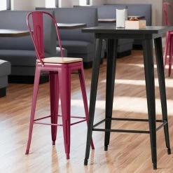 LT&S Alloy Series Lancaster Table & Seating Alloy Series Sangria Metal Indoor Industrial Cafe Bar Height Stool With Vertical Slat Back And Natural Wood Seat