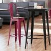 LT&S Alloy Series Lancaster Table & Seating Alloy Series Sangria Metal Indoor Industrial Cafe Bar Height Stool With Vertical Slat Back And Walnut Wood Seat