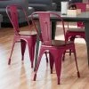 LT&S Alloy Series Lancaster Table & Seating Alloy Series Sangria Metal Indoor Industrial Cafe Chair With Vertical Slat Back And Walnut Wood Seat