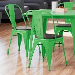 LT&S Alloy Series Lancaster Table & Seating Alloy Series Green Metal Indoor Industrial Cafe Chair With Vertical Slat Back And Black Wood Seat
