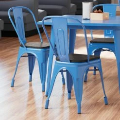 LT&S Alloy Series Lancaster Table & Seating Alloy Series Blue Metal Indoor Industrial Cafe Chair With Vertical Slat Back And Black Wood Seat
