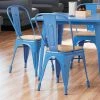 LT&S Alloy Series Lancaster Table & Seating Alloy Series Blue Metal Indoor Industrial Cafe Chair With Vertical Slat Back And Natural Wood Seat