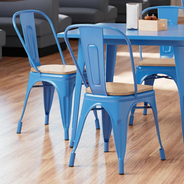 LT&S Alloy Series Lancaster Table & Seating Alloy Series Blue Metal Indoor Industrial Cafe Chair With Vertical Slat Back And Natural Wood Seat 1 LT&S Alloy Series Lancaster Table & Seating Alloy Series Blue Metal Indoor Industrial Cafe Chair With Vertical Slat Back And Natural Wood Seat