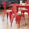 LT&S Alloy Series Lancaster Table & Seating Alloy Series Red Metal Indoor Industrial Cafe Chair With Vertical Slat Back And Natural Wood Seat