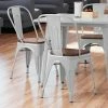 LT&S Alloy Series Lancaster Table & Seating Alloy Series Silver Metal Indoor Industrial Cafe Chair With Vertical Slat Back And Walnut Wood Seat