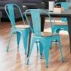LT&S Alloy Series Lancaster Table & Seating Alloy Series Arctic Blue Metal Indoor Industrial Cafe Chair With Vertical Slat Back And Natural Wood Seat