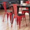 LT&S Alloy Series Lancaster Table & Seating Alloy Series Distressed Red Metal Indoor Industrial Cafe Chair With Vertical Slat Back And Black Wood Seat