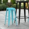LT&S Alloy Series Lancaster Table & Seating Alloy Series Arctic Blue Stackable Metal Indoor / Outdoor Industrial Barstool With Drain Hole Seat