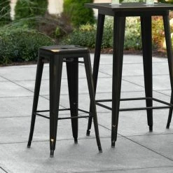 LT&S Alloy Series Lancaster Table & Seating Alloy Series Distressed Copper Stackable Metal Indoor / Outdoor Industrial Barstool With Drain Hole Seat