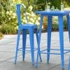 LT&S Alloy Series Lancaster Table & Seating Alloy Series Blue Metal Indoor / Outdoor Industrial Cafe Barstool With Vertical Slat Back And Drain Hole Seat