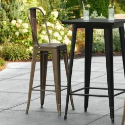 LT&S Alloy Series Lancaster Table & Seating Alloy Series Copper Metal Indoor / Outdoor Industrial Cafe Barstool With Vertical Slat Back And Drain Hole Seat