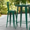 LT&S Alloy Series Lancaster Table & Seating Alloy Series Emerald Metal Indoor / Outdoor Industrial Cafe Barstool With Vertical Slat Back And Drain Hole Seat