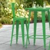 LT&S Alloy Series Lancaster Table & Seating Alloy Series Green Metal Indoor / Outdoor Industrial Cafe Barstool With Vertical Slat Back And Drain Hole Seat