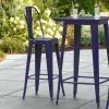LT&S Alloy Series Lancaster Table & Seating Alloy Series Navy Metal Indoor / Outdoor Industrial Cafe Barstool With Vertical Slat Back And Drain Hole Seat