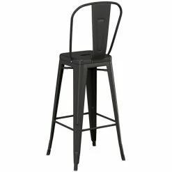 LT&S Alloy Series Lancaster Table & Seating Alloy Series Black Metal Indoor / Outdoor Industrial Cafe Barstool With Vertical Slat Back And Drain Hole Seat -Lancaster Table & Seating Shop 2445623