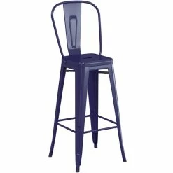 LT&S Alloy Series Lancaster Table & Seating Alloy Series Navy Metal Indoor / Outdoor Industrial Cafe Barstool With Vertical Slat Back And Drain Hole Seat -Lancaster Table & Seating Shop 2445632