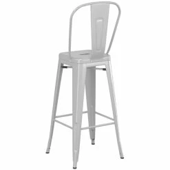 LT&S Alloy Series Lancaster Table & Seating Alloy Series Silver Metal Indoor / Outdoor Industrial Cafe Barstool With Vertical Slat Back And Drain Hole Seat -Lancaster Table & Seating Shop 2445639
