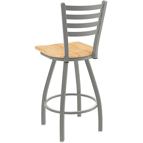 Holland Bar Stool XL 410 Jackie 30" Ladderback Swivel Bar Stool With Anodized Nickel Finish And Natural Maple Seat 2 Holland Bar Stool XL 410 Jackie 30" Ladderback Swivel Bar Stool With Anodized Nickel Finish And Natural Maple Seat - Image 2