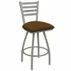 Holland Bar Stool XL 410 Jackie 25" Ladderback Swivel Counter Stool With Anodized Nickel Finish And Canter Thatch Padded Seat