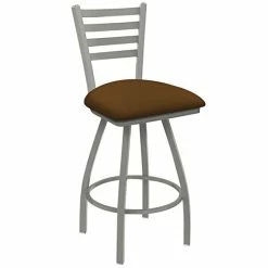 Holland Bar Stool XL 410 Jackie 25" Ladderback Swivel Counter Stool With Anodized Nickel Finish And Canter Thatch Padded Seat