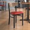 LT&S Boomerang Series Lancaster Table & Seating Boomerang Black Finish Chair With 2 1/2" Red Vinyl Padded Seat And Vintage Wood Back