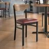 LT&S Boomerang Series Lancaster Table & Seating Boomerang Black Finish Chair With 2 1/2" Burgundy Vinyl Padded Seat And Vintage Wood Back