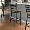 Lancaster Table & Seating Black Finish Ladder Back Bar Stool With Vintage Wood Seat