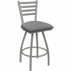 Holland Bar Stool Holland Barstool XL 410 Jackie 30" Ladderback Swivel Bar Stool With Anodized Nickel Finish And Canter Folkstone Grey Seat